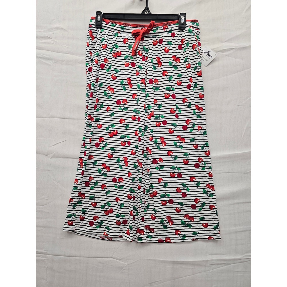 Jockey‎ Generation Soft Touch Luxe Cherry Stripe Pajama Pants Wide Leg Large NEW